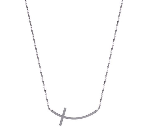 Curved Sideways Cross Silver Necklace - Artizen Jewelry