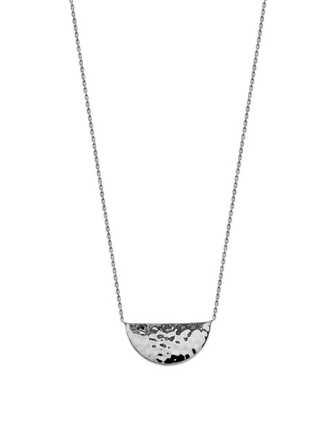 Hammered Large Half Disc Silver Necklace - Artizen Jewelry